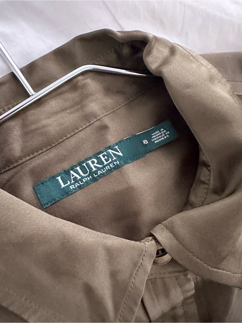 Lauren Ralph Lauren Olive Green Long Sleeve Shirt Sophisticated Dress Size 8 - Picture 5 of 6